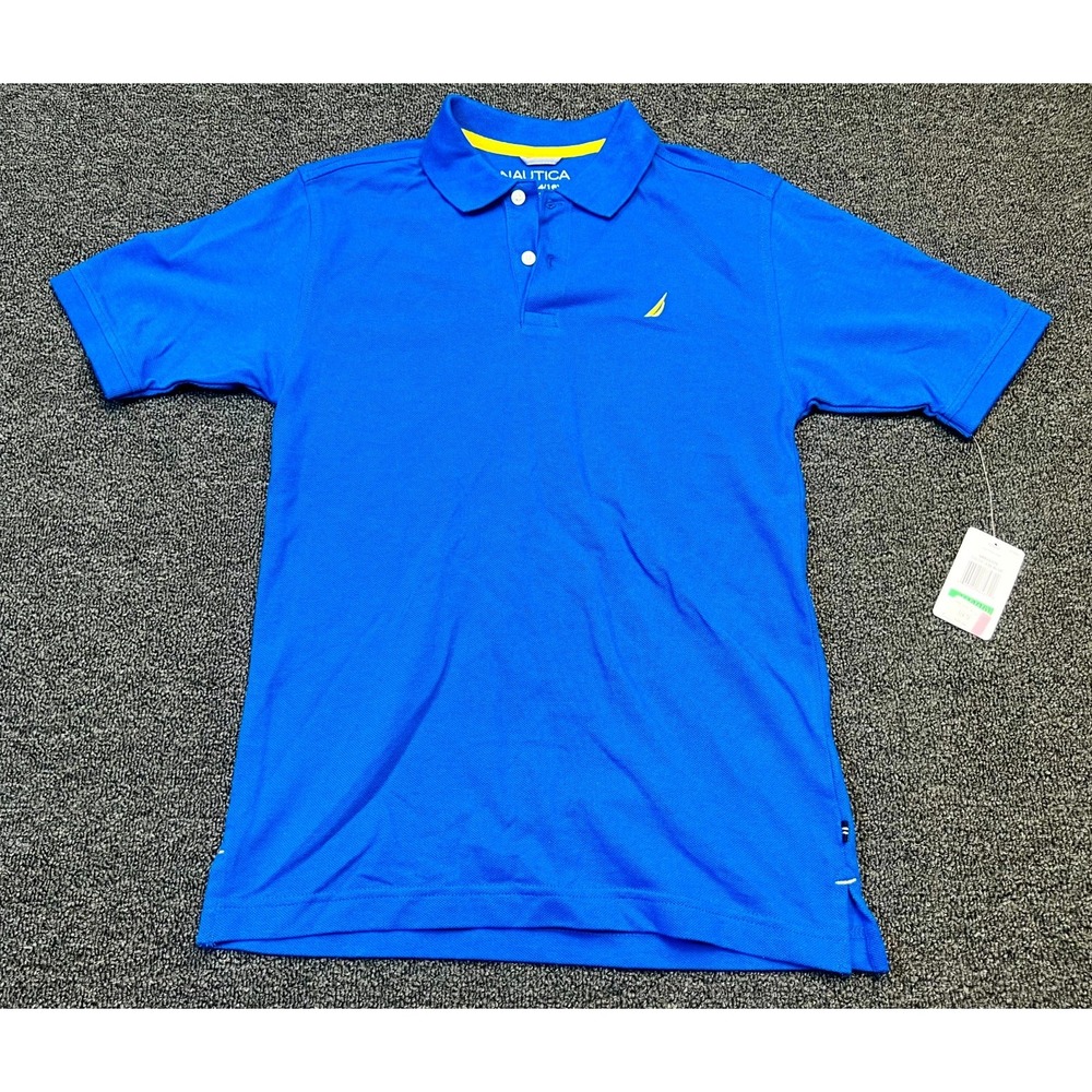 Nautica Polo Shirt Boys L (14/16) Royal Blue Cotton 2 Button Placket Golf Tennis